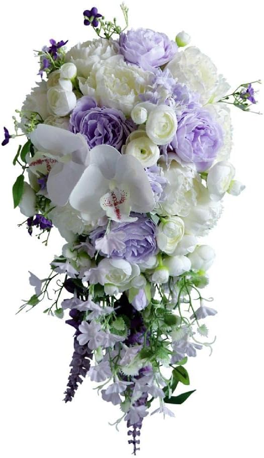 Water Drop Style Bridal Bouquet European Wedding Artificial White Purple Flower Lavender Waterfalls Holding Flowers with Green Leaves Party Photo Props memorial charms rose gold