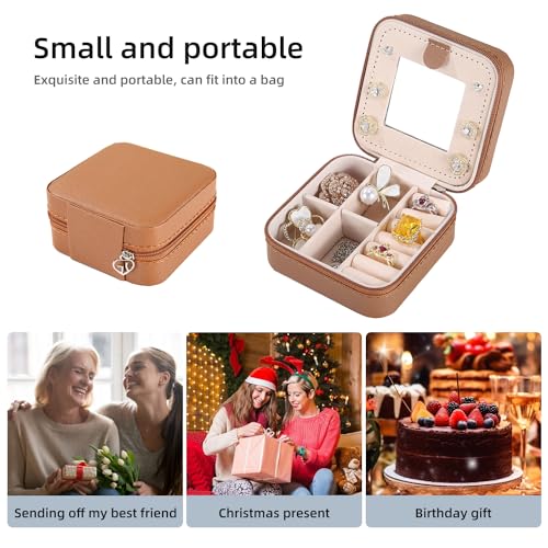 Image of KElofoN Travel jewelry case Travel jewelry box Travel Jewelry Organizer Small Jewelry Organizer Box Gift for Girls Women with Mirror(Coffee)