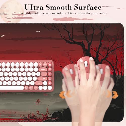 Image of iCasso Desk Protector Mat, Large Japanese Mouse Pad, Stable Rubber Base Mousepad with Stitched Edges, Keyboard Mouse Mat Desk Pad for Work, Game, Office, Home(Full Moon)