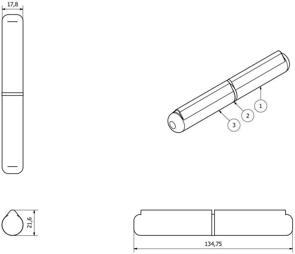 Lift Off Bullet Hinge Weld On Brass Bush 18x135mm Heavy Duty Door Hatch 2PK