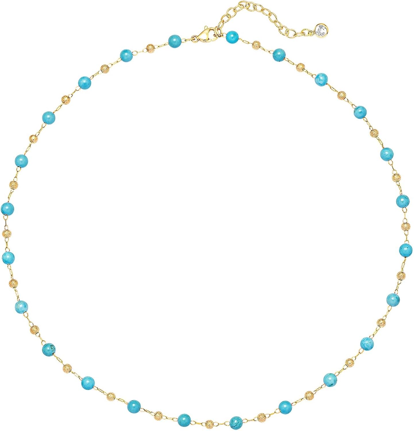 Dremmy Studios Gold Choker Necklace for Women 14K Gold Plated Stone Handmade Beaded Short Chain Link Charm Necklace For Jewelry Gift