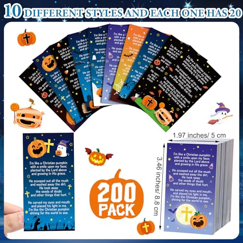 Motiskyy 200 Pcs Halloween Prayer Cards Pumpkin Pocket Prayer Cards Bulk with Bible Verses Halloween Christ Prayer Card for Kids Halloween Church Baptism Gifts Supplies