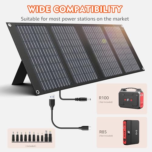 Apowking Portable Solar Panels 40W, Foldable Solar Panel Charger for 100-300W Portable Power Station, with Adjustable Kickstands, DC 18V Output, USB 3.0 and Type-C Ports for Camping Van RV Trip - Image 5