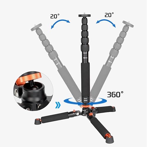 Miniatura 2 de Koolehaoda Monopod de aluminio para cámara con base de trípode de metal. 6 secciones de 18-69 pulgadas ajustable, diámetro de la pierna 28mm, hasta