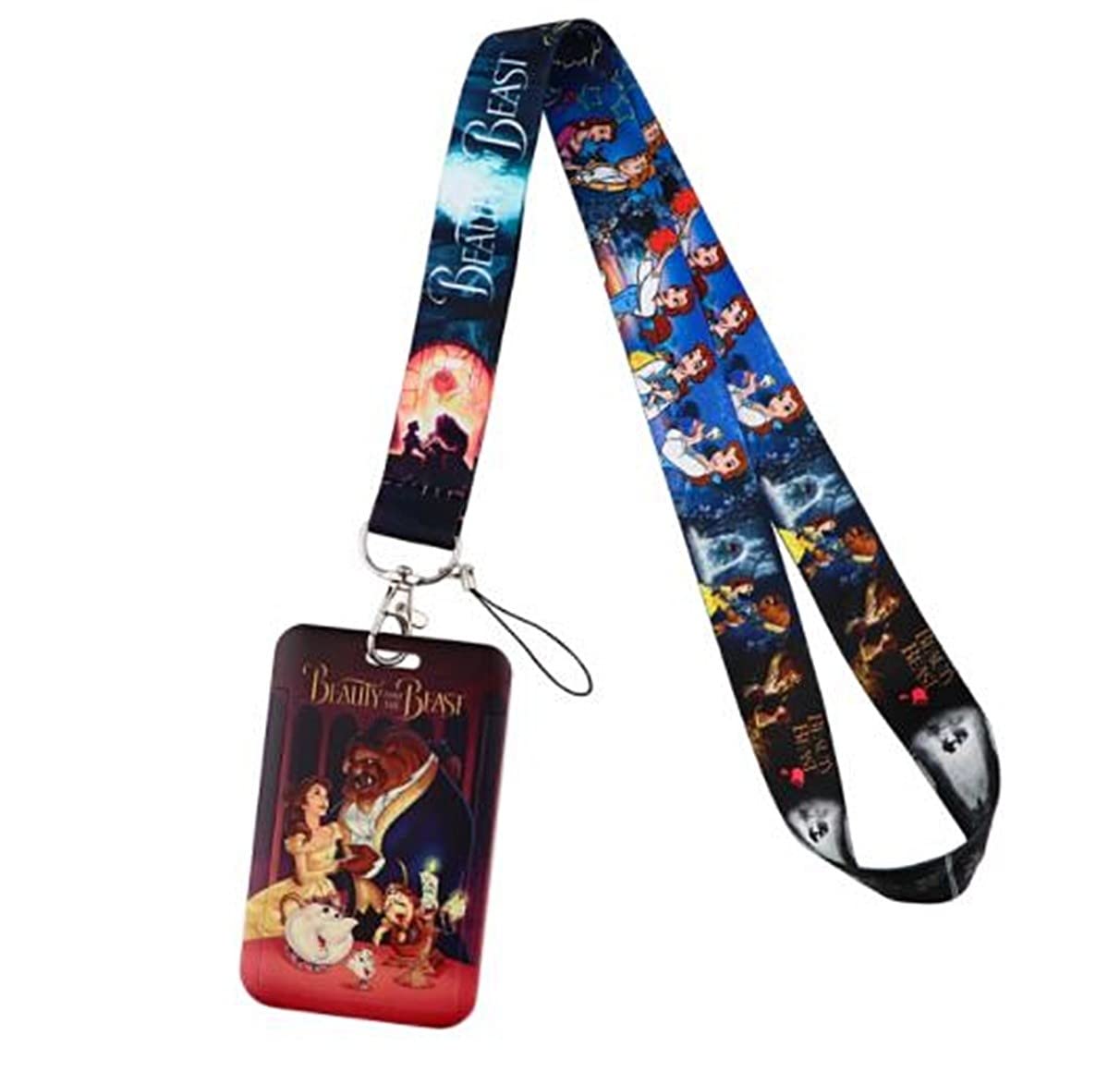 Classic Movie Beast and Beauty Characters Themed Lanyard with ID Holder Keychain