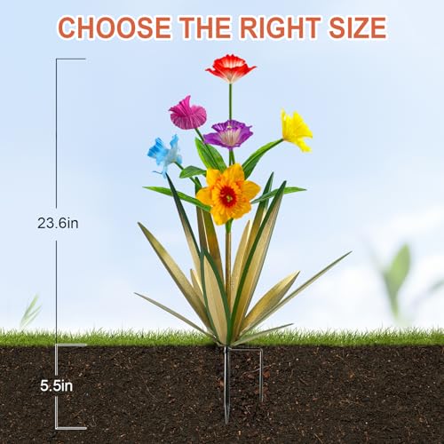 Image of Homight Metal Agave Plant Outdoor Decoration Outdoor Garden Decoration Daffodils Flowers Mexican Yard Art Daffodils Flowers Decorative Garden Gift (3 Big Colorful Daffodil)