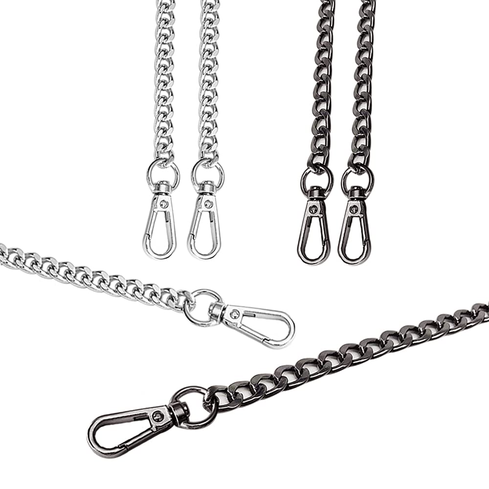 Hazrcvr 2 Pièces Chaîne Pour Sac Avec Boucles Et Anneaux En D - Noir Argent 120cm