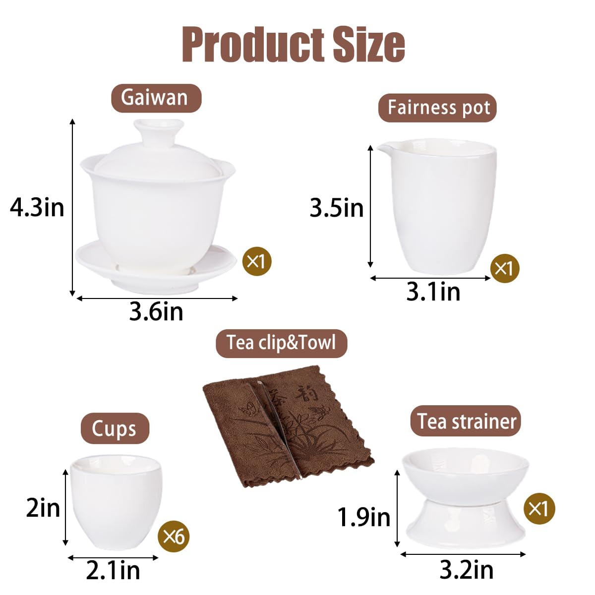 Zestaw do herbaty Gaiwan Gongfu, chiński zestaw do herbaty Gongfu, biały ceramiczny zestaw do herbaty dla dorosłych Azjatów, 6 filiżanek, odpowiedni na małe spotkania, do domu i biura, na prezent.