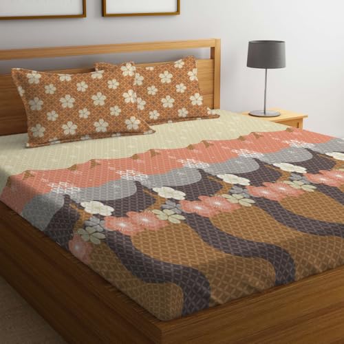 LOOMLYFE 300 TC Microfiber XXL Soft Cotton Super King Size Bedsheet for Double Bed, King Size 108 Inches X 108 Inches, 9 Feet, 275 X 275 cm with 2 Large Size Pillow Covers - BlueberryFlower