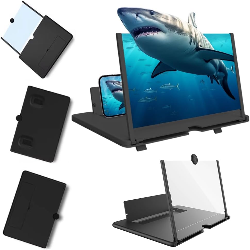 2026 Mobile Phone Magnifier Screen, 3D HD Screen Magnifier Projector for Cell Phones, Screen Amplifier with Foldable Stand for Movies, Videos and Gaming, Smartphone (Black, 14 in)