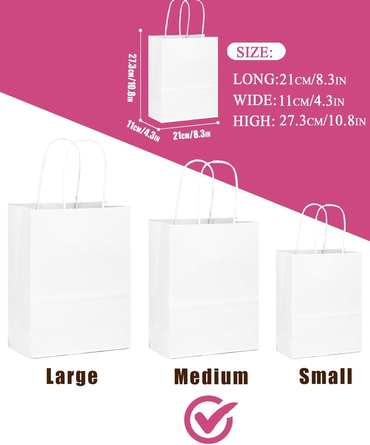 qiqee 30-Packs White Gift Bags with Handles Bulk 10.8"x8.3"x4.3" Medium Size Paper Bags Multiple Uses (Medium Size) image 5