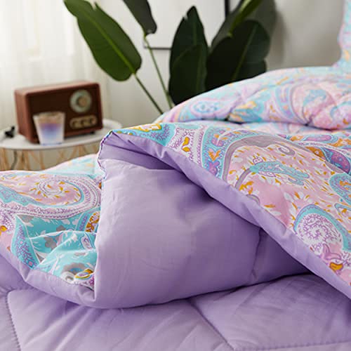 Perkily Lightweight Queen Size Girls Comforter Set 3Pcs Quilt 100% Cotton Paisley Pattern Summer Quilt/Comforter Purple Vintage Bedding Sets #TOP4