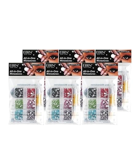 Colored Rhinestones– 6X All-in-One Rhinestone Mixed Color by EBIN NEW YORK Bundle – Versatile Sparkling Rhinestones for Face, Body, Nails & Hair – Gift Set (6 Items)
