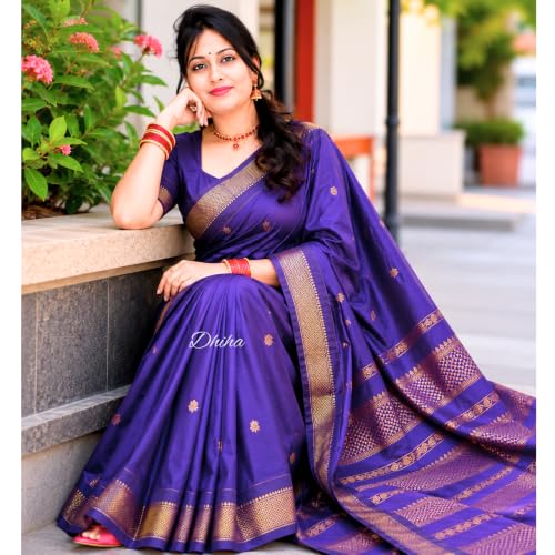 Image of DHIHA Gadwal Cotton Saree for Women | Pure Kalyani Cotton Saree with Zari Border Tassels & Blouse | Kanjivaram Linen Silk | Handloom Weave