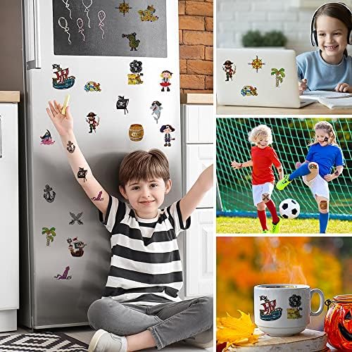 AOMIG Temporary Tattoo for Kids, 20 Sheets Kid Pirate Tattoos Sticker, Waterproof Fake Tattoo Set, Childrens Cartoon Stickers Stick on Tattoo for Boys Girls Pirate Theme Birthday Party Bag Filler