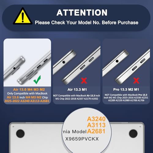 undefined MOSISO Compatible with MacBook Air 13 inch Case 2025 2024 2023 2022 M4 A3240 M3 A3113 M2 A2681, Plastic Hard Shell&Keyboard Cover&Screen Film&Type C for MacBook Air 13.6 inch Case, Crystal Sky Blue の商品画像 1