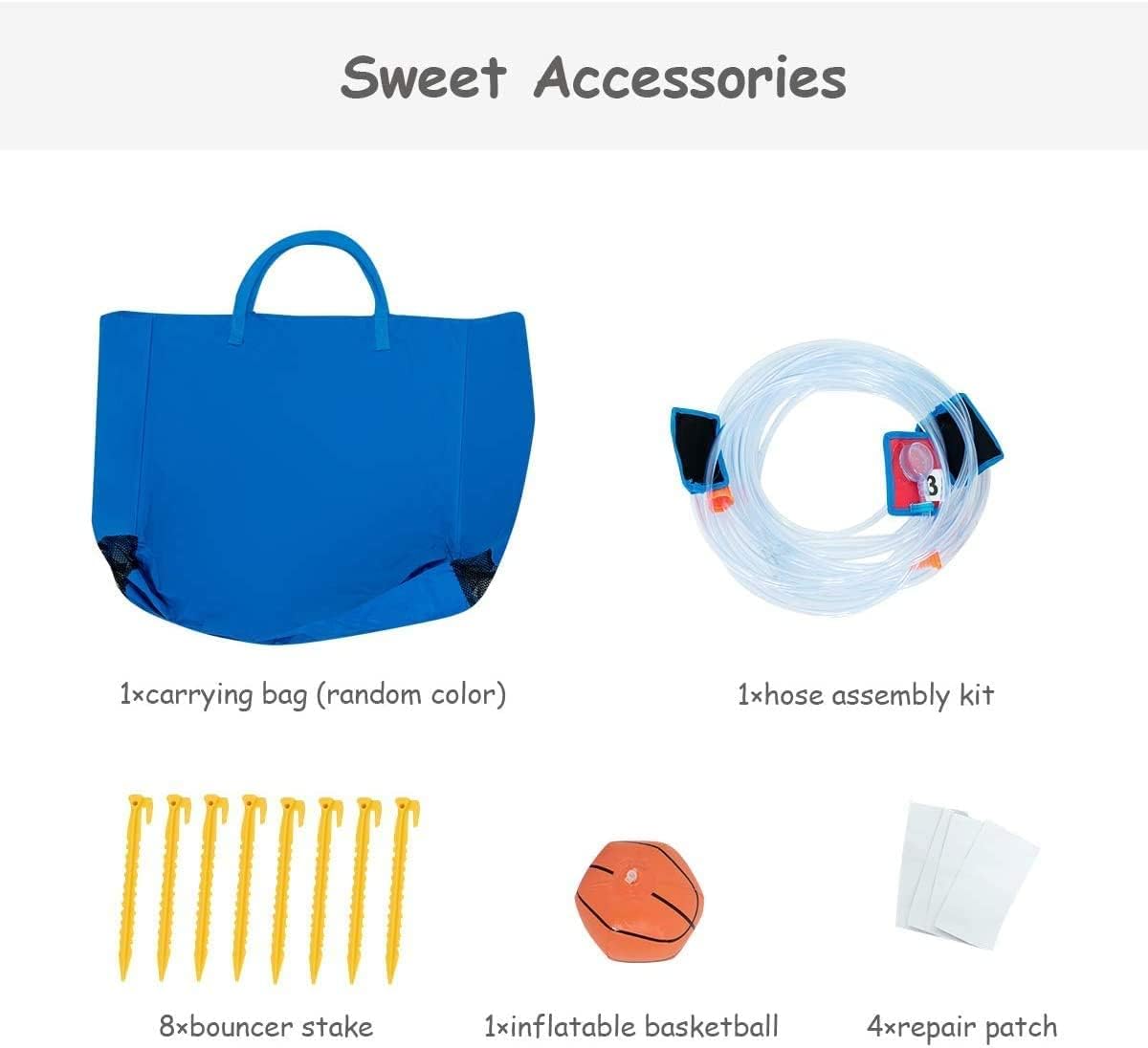 OLAKIDS Inflatable Water Slide, 7 in 1 Bounce House with 2 Slides 2 Water Guns Climbing Wall Splash Pool Basketball Rim, Outdoor Inflatable Obstacle Course Jumping Castle for Backyard with Blower