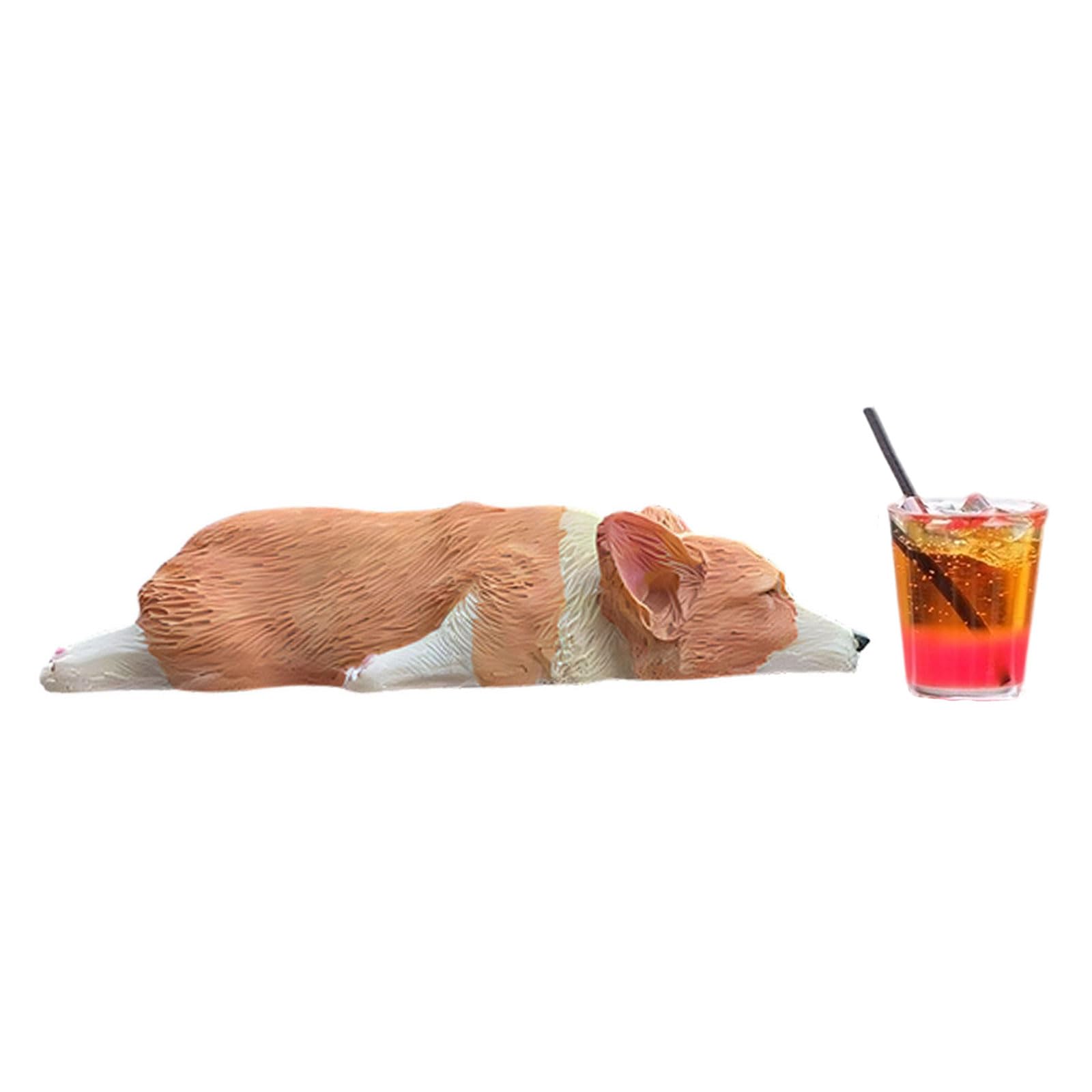 Snorvixre B Corgis Dog And Iced Drinks Resin Car Dashboard Decors Figurine Set Pet Lover And Home Offices Desk Decoration Resin Dog Statue