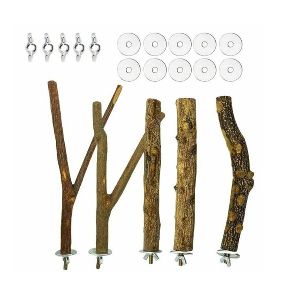 ZONADAH Bird Branches Perch Set 5 Pcs Parrot Perches Bird Perch Stand Wood Bird Cage Branch Rod Paw Grinding Stick for Parakeets Budgies Cockatiels Conure Lovebirds