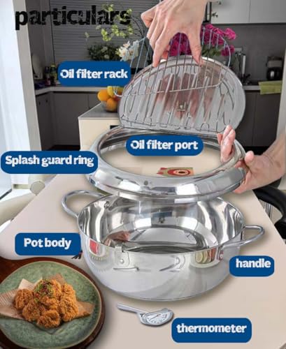 وعاء مقلاة عميقة 9.5 انش/3.2 لتر مع غطاء من الستانلس ستيل 304 مع تحكم في درجة الحرارة ورف تصريف الزيت للمطبخ والبطاطس المقلية والدجاج وغيرها من دورامي 123