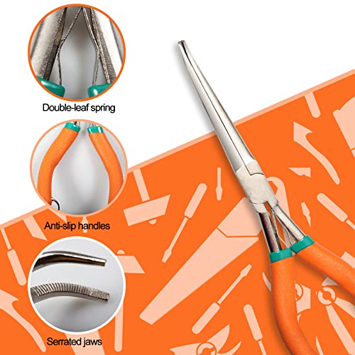 SPEEDWOX Long Reach Needle Nose Pliers 7 Inches with Teeth Mini Extra Long Nose Pliers for Hard to Reach Narrow Spaces Needle Remover Pliers with Anti-Loss Lanyard (Curved Tips - Image 2