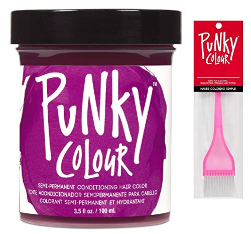 PUNKY COLOUR The Original SEMI-PERMANENT Conditioning Hair Color Dye by Jerome Russell (w/Sleek Tint Brush) Haircolor 3.5 oz / 100 ml (Rose Red)