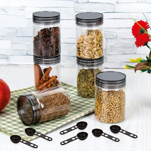 Image of Homeor Plastic Storage Jar & Containers With Spoon, Airtight & BPA Free Containers for Kitchen Storage, Grocery Kitchen Container, Multipurpose Jar, Fridge Storage Container, 300 ML Set 12, Black