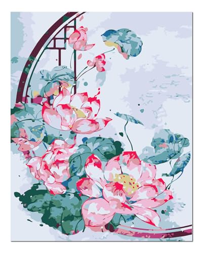 Peinture par numéros lotus Shukqueen 16x20 cm pour créer un décor zen à la maison