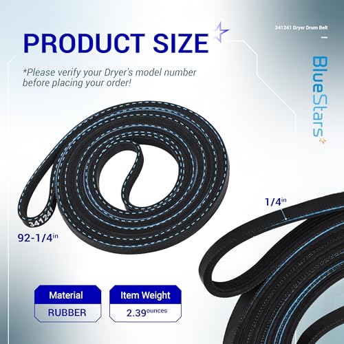image for BlueStars 341241 Dryer Drum Belt - Compatible with Whirlpool Kenmore R