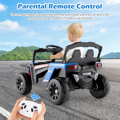 OLAKIDS 12V Ride on Car UTV, Electric Off-Road Truck with Remote Control, Lockable Doors, Safety Belt, Horn, Music, Lights, 4 Wheeler Toys for Kids Toddlers Aged 3+ Years (Blue) - image 3