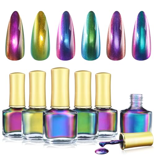 Allstarry Chameleon Nail Polish, Air Dry 6 Colors Glitter Gel