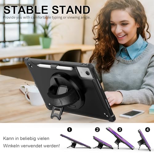 Image of Junfire Protective Case for Lenovo Idea Tab Plus 12.1 inch 2025,Black | Shockproof, Hand Strap, 360Rotating Stand, Pencil Holder, Carrying Strap, Hard Shell