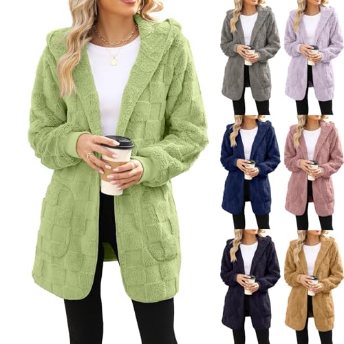 Sherpa Jacket for Women Open Front Fuzzy Fleece Fluffy Jackets Soft Faux Teddy Bear Hooded Cardigan Warm Winter Coat