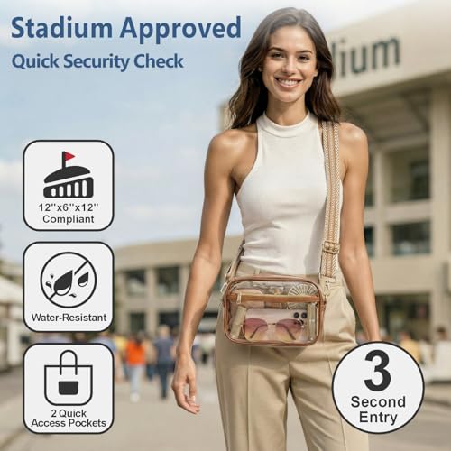 Image of PACKISM Clear Bag for Stadium Events - Small Clear Purse Crossbody Bag | Adjustable Wide Strap, 2 Easy Access Pockets, Thick 0.5mm PVC, for Sports Game Day Concerts Festival, Women Clear Stadium Bag