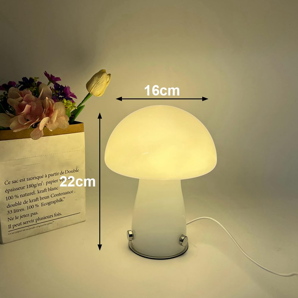 EaEa Lampe de Table Champignon avec Prise USB Lumière de Table LED en Verre Dimmable avec Télécommande, 3000k-6000k, Lampe de Bureau et Chevet pour Salon Chambre Restaurant Lecture,Blanc