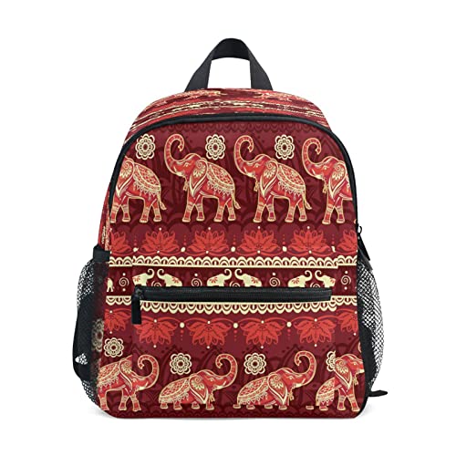 Mochila infantil con diseño de elefante de flores étnicas para niñas y niños, pequeña bolsa de hombro escolar con etiquetas de nombre, bolsa de libros para estudiantes preescolares, bolsa de pañales