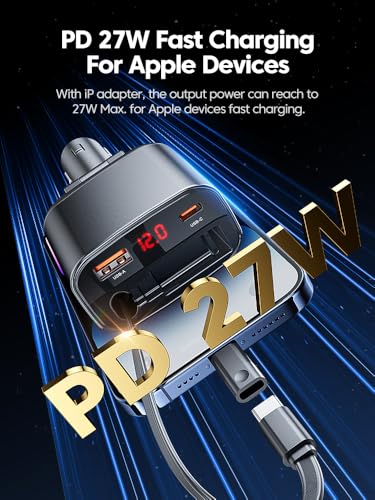 Image of INICIO Retractable Car Charger, 105W 4 in 1 with 80cm PD 45W Type-C Cable, 30W USB C Port & 27W iPhone Fast Charging Car Adapter for iPhone 16 15 14 13 Galaxy S24 Ultra iPad Pro Pixel 9 8 etc
