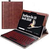 Surface Go Case and Keyboard Combo 10 Inch 2018, PU Leather Case Cover(Compatible with Kickstand) /Detachable 7-Color Backlit Wireless Keyboard, for Microsoft Surface Go 10