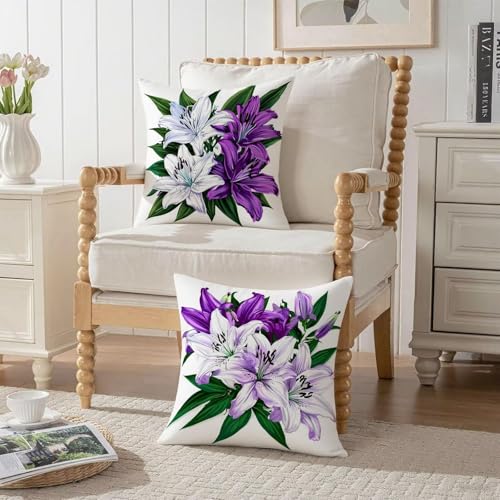 Housse coussin 60x60cm violet en velours imperméable lot de 2