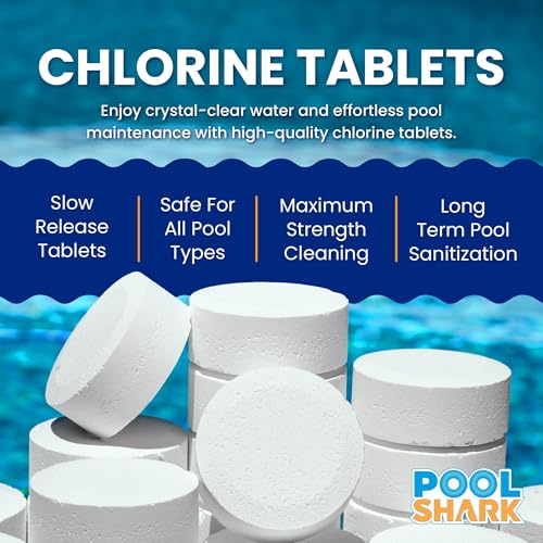 Image of Pool Shark Swimming Pool Chlorine Tablets - 3-Inch Chlorine Tablets - Slow-Dissolving 90% Active Chlorine Tabs - Pool Chemicals for Inground Pools, Above Ground Pools, Saltwater, Spa, Hot Tub (50 lbs)