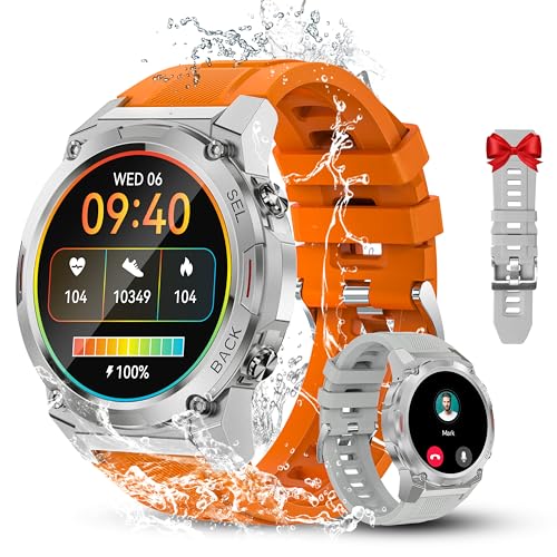 OUKITLE BT50 Rugged Smart Watch for Men,45 Days Extra-Long Battery,123 Sport Modes Military Watches,Double strap,1.43"UHD Screen,Bluetooth Call/Heart Rate/Blood oxygen/Sleep Monitor for IOS/Android