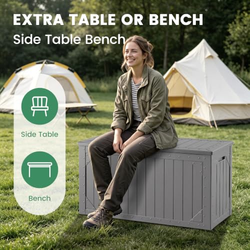 100 Gallon Outdoor Storage Box, Lockable Waterproof Resin Deck Box, Gray by TRUNBACK - Used condition - Image 4