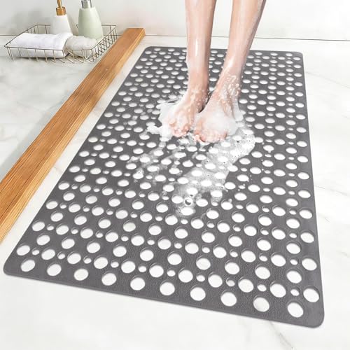 Tapis de Douche Antidérapant, 60x90 cm Tapis de Bain avec Ventouses, Tapis de Baignoire avec Trous D'évacuation, Grand Tapis Antidérapant en TPE, Séchage...