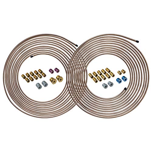 4Lifetimelines True Copper-Nickel Alloy Non-Magnetic, Brake Line Tubing Coil And Fitting Kits, 3/16 & 1/4, 25 Ft, 2 Kits #TOP1