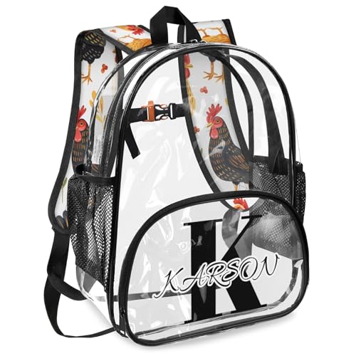 Personalized Small Clear Backpack Stadium Approved Heavy Duty PVC Plastic Custom Chicken Transparent Backpacks See Through Bag with Name, Cock Hens Rooster2
