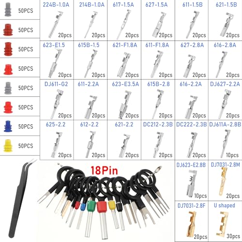 950 PCS Depinning Tool Kit Automotive Connector Pins Terminal Removal Tools Kit Non-insulated Wire Connector Pin Release Kits Electrical Pin Removal Tools Kits for Automotive, Home Appliance