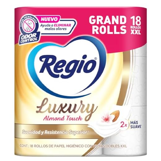 Regio Luxury Almond Touch - Papel Higiénico, Hojas Dobles, 18 Rollos