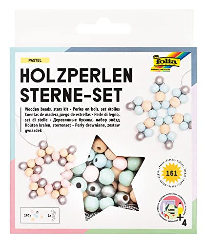 folia 22522 - Holz-Perlen Sterne Set \"Pastel\", Bastelset mit 160 Holzkugeln und einer silbernen Schnur zum Auffädeln, zum Basteln von Sternen und Anhängern folia 22522 - Holz-Perlen Sterne Set \"Pastel\", Bastelset mit 160 Holzkugeln und einer silbernen Schnur zum Auffädeln, zum Basteln von Sternen und Anhängern