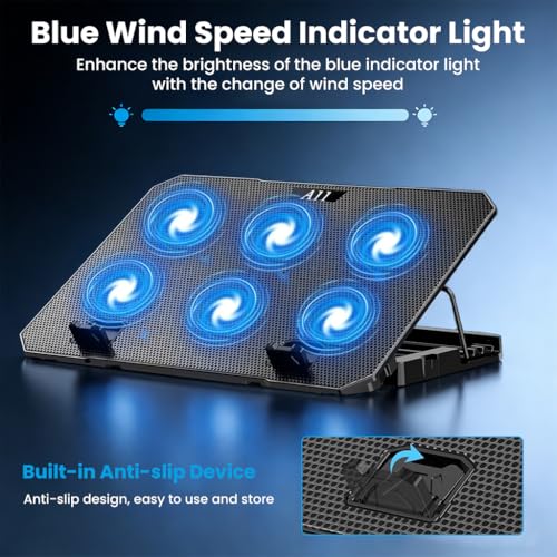 Image of ZORBES RGB Laptop Cooling Pad, 6-Fan, 5 Height, 12-17in, 2 USB, Phone Stand