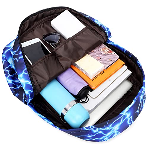 Sugaroom Lightning Print School Backpack for Girls Boys Backpack with Lunch Box Teen Kids Backpack Middle School Bags Preschool Primary Elementary Bookbags Set4